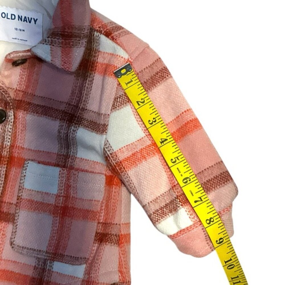 Old Navy Shacket Plaid Jacket Button Up Lined Pink Orange Girls 12-18 Months - Picture 3 of 16